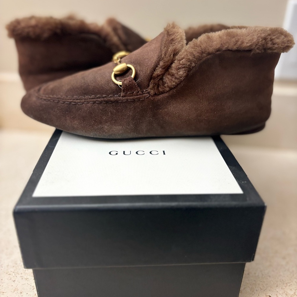 Gucci Brown Shearling Horsebit Loafers - Picture 5 of 14